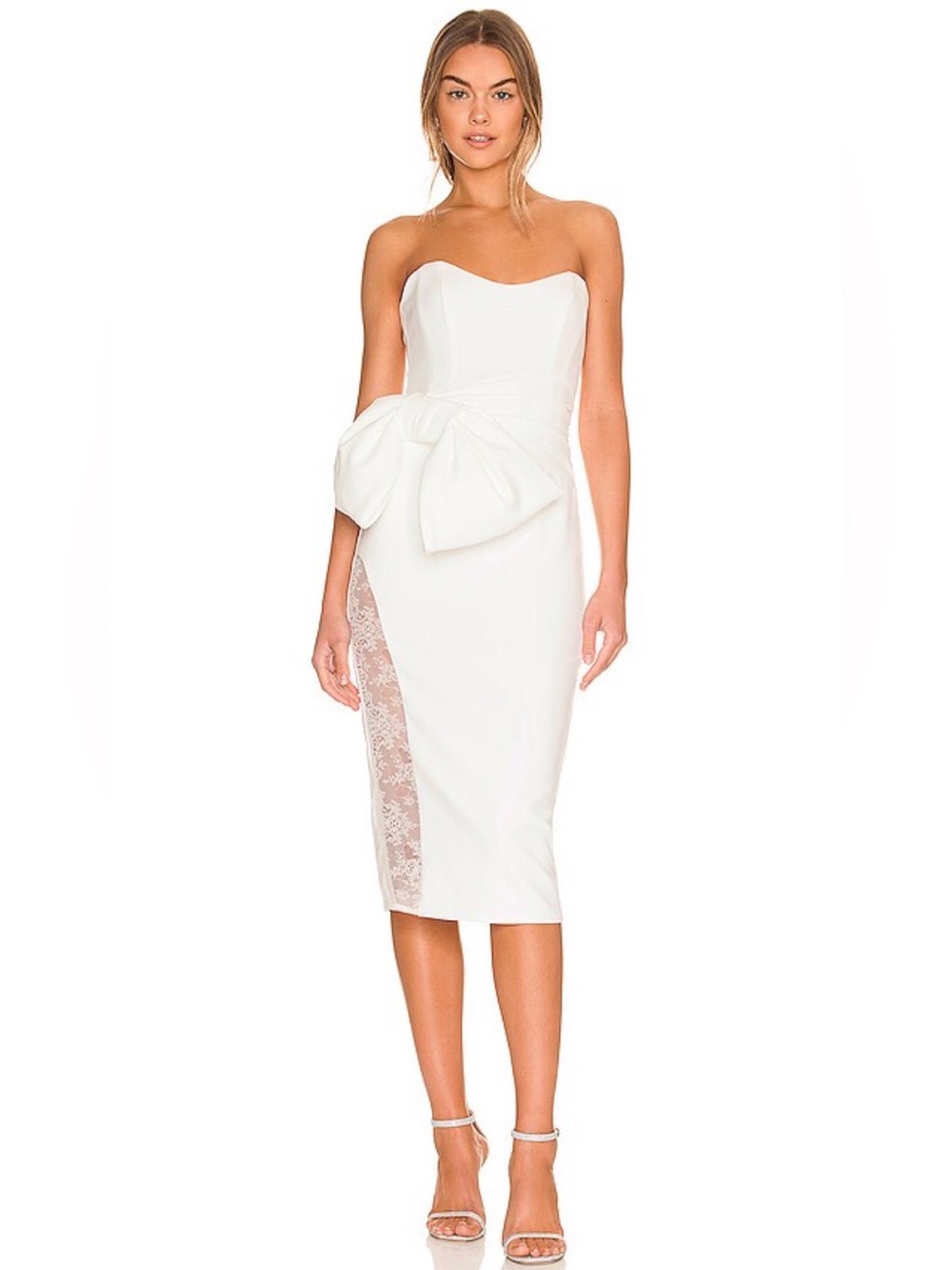 NWT Katie May Natalie Ivory Strapless Bow Lace Midi Dress XS Bridal